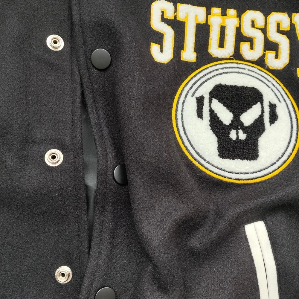 Stussy Black, White & Yellow Varsity Jacket with 30 Patch